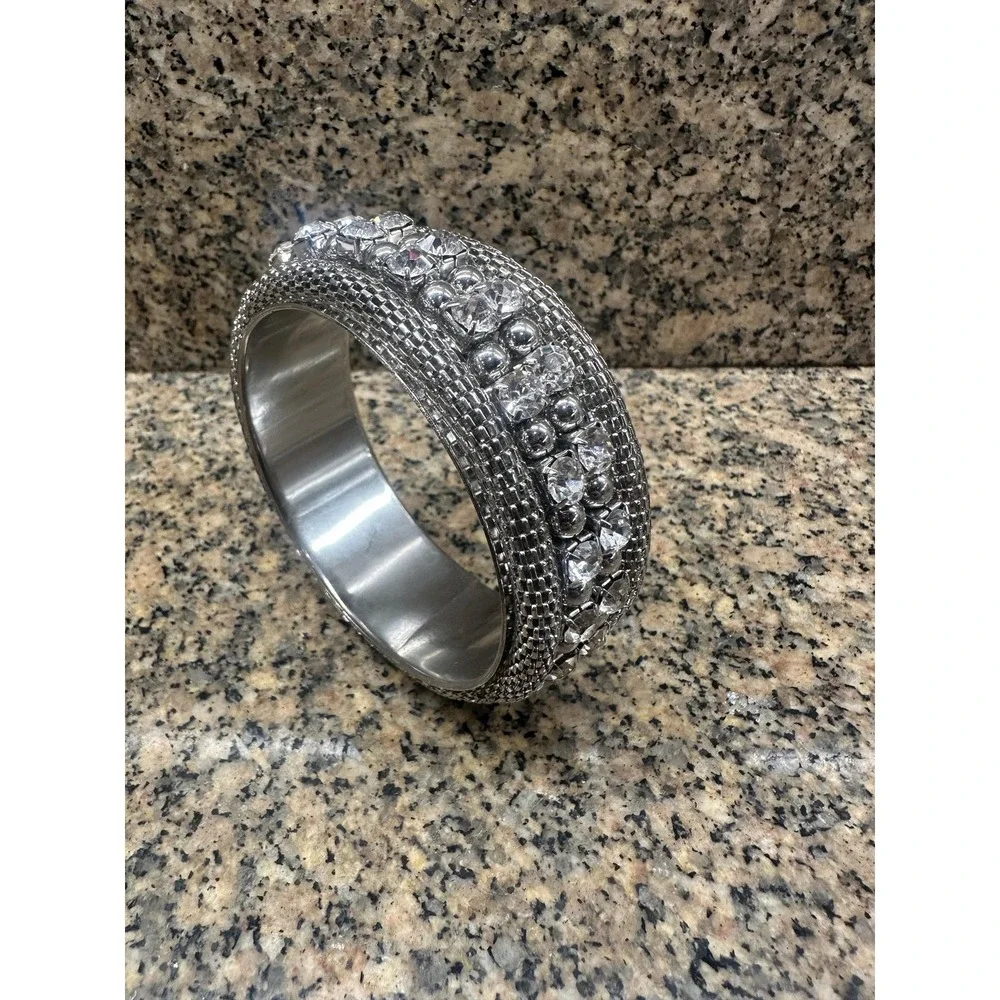 Silver Tone Sparkly Rhinestone Wide Bangle Bracelet‎ Womens Cuff Costume Jewelry